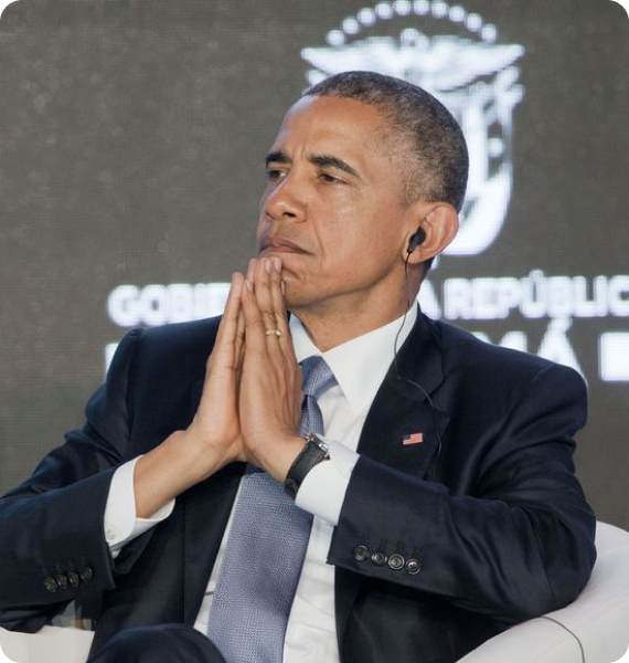 Obama: Barack Obama wears earphones to listen to Spanish to English and Portuguese to English simultaneous interpretation in Panama City